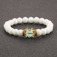 White Natural Stone Crown Beads Bracelets Men Women Yoga Meditation Buddha Stretch Braclet Vintage Charm Jewelry Pulseira Homme
