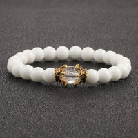 White Natural Stone Crown Beads Bracelets Men Women Yoga Meditation Buddha Stretch Braclet Vintage Charm Jewelry Pulseira Homme