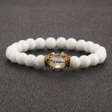 White Natural Stone Crown Beads Bracelets Men Women Yoga Meditation Buddha Stretch Braclet Vintage Charm Jewelry Pulseira Homme