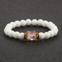 White Natural Stone Crown Beads Bracelets Men Women Yoga Meditation Buddha Stretch Braclet Vintage Charm Jewelry Pulseira Homme
