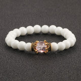 White Natural Stone Crown Beads Bracelets Men Women Yoga Meditation Buddha Stretch Braclet Vintage Charm Jewelry Pulseira Homme