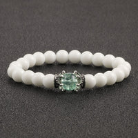 White Natural Stone Crown Beads Bracelets Men Women Yoga Meditation Buddha Stretch Braclet Vintage Charm Jewelry Pulseira Homme