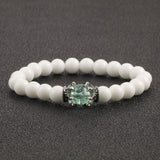 White Natural Stone Crown Beads Bracelets Men Women Yoga Meditation Buddha Stretch Braclet Vintage Charm Jewelry Pulseira Homme