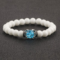 White Natural Stone Crown Beads Bracelets Men Women Yoga Meditation Buddha Stretch Braclet Vintage Charm Jewelry Pulseira Homme
