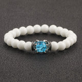 White Natural Stone Crown Beads Bracelets Men Women Yoga Meditation Buddha Stretch Braclet Vintage Charm Jewelry Pulseira Homme