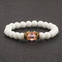 White Natural Stone Crown Beads Bracelets Men Women Yoga Meditation Buddha Stretch Braclet Vintage Charm Jewelry Pulseira Homme