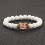 White Natural Stone Crown Beads Bracelets Men Women Yoga Meditation Buddha Stretch Braclet Vintage Charm Jewelry Pulseira Homme