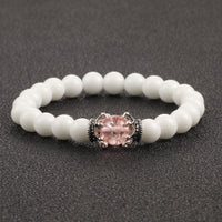 White Natural Stone Crown Beads Bracelets Men Women Yoga Meditation Buddha Stretch Braclet Vintage Charm Jewelry Pulseira Homme