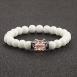 White Natural Stone Crown Beads Bracelets Men Women Yoga Meditation Buddha Stretch Braclet Vintage Charm Jewelry Pulseira Homme