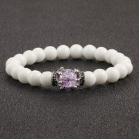 White Natural Stone Crown Beads Bracelets Men Women Yoga Meditation Buddha Stretch Braclet Vintage Charm Jewelry Pulseira Homme