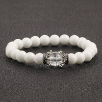 White Natural Stone Crown Beads Bracelets Men Women Yoga Meditation Buddha Stretch Braclet Vintage Charm Jewelry Pulseira Homme