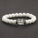 White Natural Stone Crown Beads Bracelets Men Women Yoga Meditation Buddha Stretch Braclet Vintage Charm Jewelry Pulseira Homme