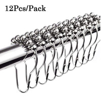 12 pcs Stainless Steel Curtain Hooks Bath Curtain Rollerball Shower Curtain Rings Hooks 5 Rollers Polished Satin Nickel Ball 35