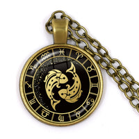 12 Constellation Scorpio Sagittarius Capricorn Aquarius Pendant Antique Bronze Necklace Glass Dome Zodiac Jewelry For Gift