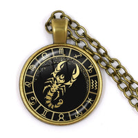 12 Constellation Scorpio Sagittarius Capricorn Aquarius Pendant Antique Bronze Necklace Glass Dome Zodiac Jewelry For Gift