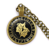12 Constellation Scorpio Sagittarius Capricorn Aquarius Pendant Antique Bronze Necklace Glass Dome Zodiac Jewelry For Gift