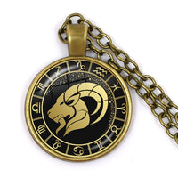 12 Constellation Scorpio Sagittarius Capricorn Aquarius Pendant Antique Bronze Necklace Glass Dome Zodiac Jewelry For Gift