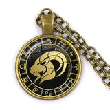 12 Constellation Scorpio Sagittarius Capricorn Aquarius Pendant Antique Bronze Necklace Glass Dome Zodiac Jewelry For Gift