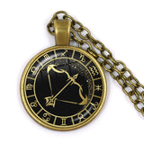 12 Constellation Scorpio Sagittarius Capricorn Aquarius Pendant Antique Bronze Necklace Glass Dome Zodiac Jewelry For Gift
