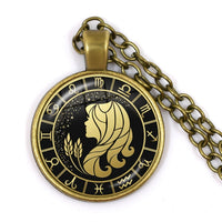 12 Constellation Scorpio Sagittarius Capricorn Aquarius Pendant Antique Bronze Necklace Glass Dome Zodiac Jewelry For Gift