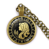 12 Constellation Scorpio Sagittarius Capricorn Aquarius Pendant Antique Bronze Necklace Glass Dome Zodiac Jewelry For Gift