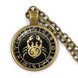 12 Constellation Scorpio Sagittarius Capricorn Aquarius Pendant Antique Bronze Necklace Glass Dome Zodiac Jewelry For Gift