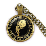 12 Constellation Scorpio Sagittarius Capricorn Aquarius Pendant Antique Bronze Necklace Glass Dome Zodiac Jewelry For Gift