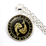 12 Constellation Scorpio Sagittarius Capricorn Aquarius Pendant Antique Bronze Necklace Glass Dome Zodiac Jewelry For Gift