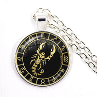 12 Constellation Scorpio Sagittarius Capricorn Aquarius Pendant Antique Bronze Necklace Glass Dome Zodiac Jewelry For Gift