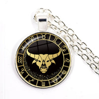 12 Constellation Scorpio Sagittarius Capricorn Aquarius Pendant Antique Bronze Necklace Glass Dome Zodiac Jewelry For Gift