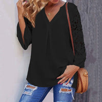 Celmia Summer Women White Blouse V neck Lace Shirts 3/4 Sleeve Sexy Hollow Out Tunic Tops Casual Loose Solid Office Blusas S-5XL