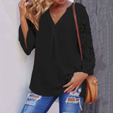Celmia Summer Women White Blouse V neck Lace Shirts 3/4 Sleeve Sexy Hollow Out Tunic Tops Casual Loose Solid Office Blusas S-5XL