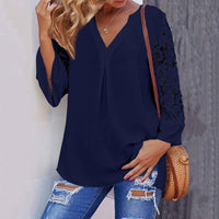 Celmia Summer Women White Blouse V neck Lace Shirts 3/4 Sleeve Sexy Hollow Out Tunic Tops Casual Loose Solid Office Blusas S-5XL