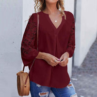 Celmia Summer Women White Blouse V neck Lace Shirts 3/4 Sleeve Sexy Hollow Out Tunic Tops Casual Loose Solid Office Blusas S-5XL