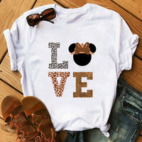 Maycaur Fashion Leopard Print Love T-shirts Mouse Female Shirt Casual White Women Tshirts Harajuku T Shirt Femme Tops Tees