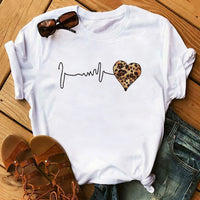 Maycaur Fashion Leopard Print Love T-shirts Mouse Female Shirt Casual White Women Tshirts Harajuku T Shirt Femme Tops Tees