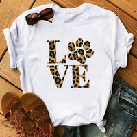 Maycaur Fashion Leopard Print Love T-shirts Mouse Female Shirt Casual White Women Tshirts Harajuku T Shirt Femme Tops Tees