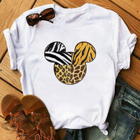 Maycaur Fashion Leopard Print Love T-shirts Mouse Female Shirt Casual White Women Tshirts Harajuku T Shirt Femme Tops Tees