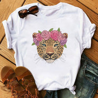Maycaur Fashion Leopard Print Love T-shirts Mouse Female Shirt Casual White Women Tshirts Harajuku T Shirt Femme Tops Tees