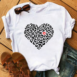 Maycaur Fashion Leopard Print Love T-shirts Mouse Female Shirt Casual White Women Tshirts Harajuku T Shirt Femme Tops Tees