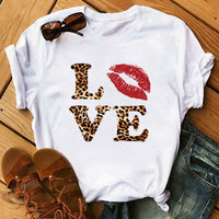 Maycaur Fashion Leopard Print Love T-shirts Mouse Female Shirt Casual White Women Tshirts Harajuku T Shirt Femme Tops Tees