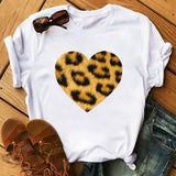 Maycaur Fashion Leopard Print Love T-shirts Mouse Female Shirt Casual White Women Tshirts Harajuku T Shirt Femme Tops Tees