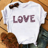 Maycaur Fashion Leopard Print Love T-shirts Mouse Female Shirt Casual White Women Tshirts Harajuku T Shirt Femme Tops Tees