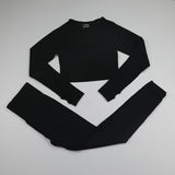 2 Piece Seamless Yoga Set Women Gym Clothing Fitness Long Sleeve Crop Top+High Waist Workout Leggings Sports Suit 10 Colors