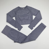 2 Piece Seamless Yoga Set Women Gym Clothing Fitness Long Sleeve Crop Top+High Waist Workout Leggings Sports Suit 10 Colors