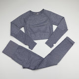 2 Piece Seamless Yoga Set Women Gym Clothing Fitness Long Sleeve Crop Top+High Waist Workout Leggings Sports Suit 10 Colors