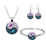 Vintage Tree Of Life Tai Chi Butterfly Jewelry Set Art Picture Glass Dome Cabochon Neckalce Bracelet Earrings For Women