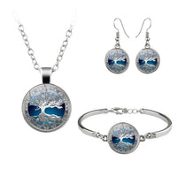 Vintage Tree Of Life Tai Chi Butterfly Jewelry Set Art Picture Glass Dome Cabochon Neckalce Bracelet Earrings For Women
