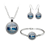 Vintage Tree Of Life Tai Chi Butterfly Jewelry Set Art Picture Glass Dome Cabochon Neckalce Bracelet Earrings For Women