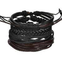 Vintage Handmade Feather Multilayer Leather Bracelet Sets Men Fashion Braiding Coffee Rope Wrap Bracelets &amp; Bangles Male Gift